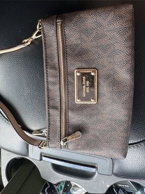 Michael Kors Metallic Brown Pebbled Wristlet with Gold Hardware